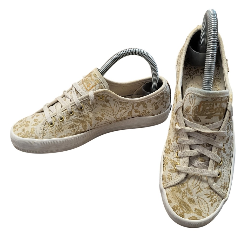 Keds Rifle Paper Co Queen Anne Kickstart‎ Metallic Gold Floral Canvas Sneakers 5